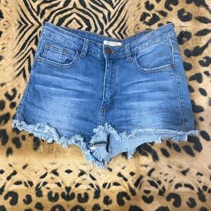 Machine Blue Frayed Jean Shorts